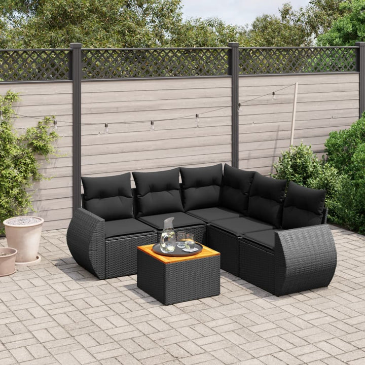 sofasæt til haven 6 dele med hynder polyrattan sort