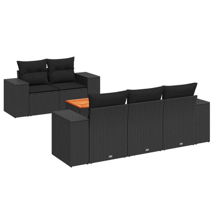 sofasæt til haven 6 dele med hynder polyrattan sort