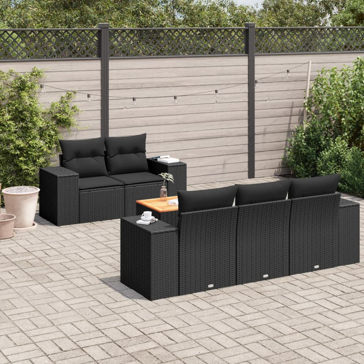 sofasæt til haven 6 dele med hynder polyrattan sort