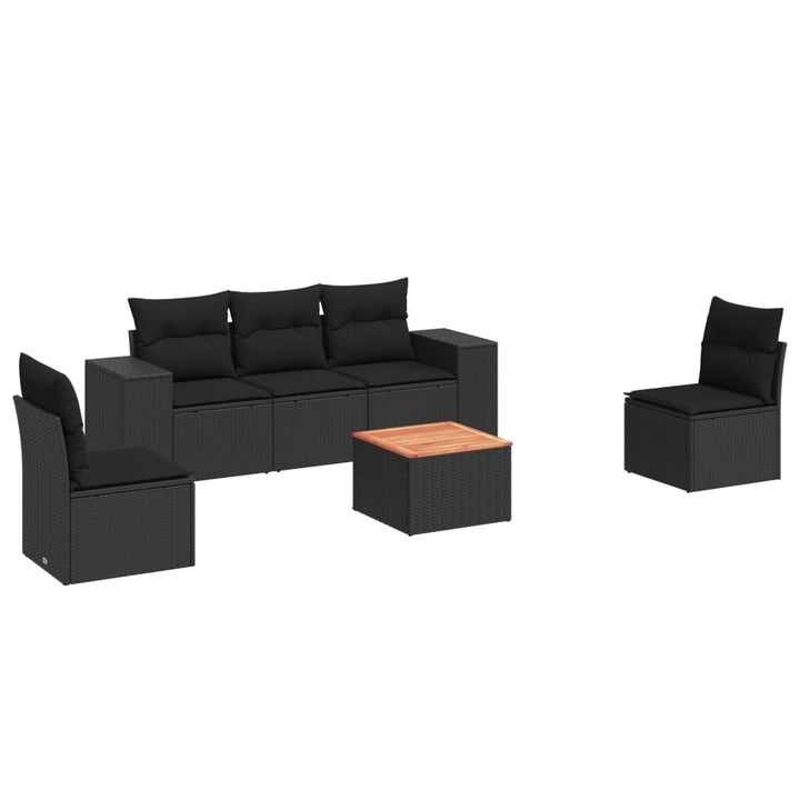 sofasæt til haven 6 dele med hynder polyrattan sort