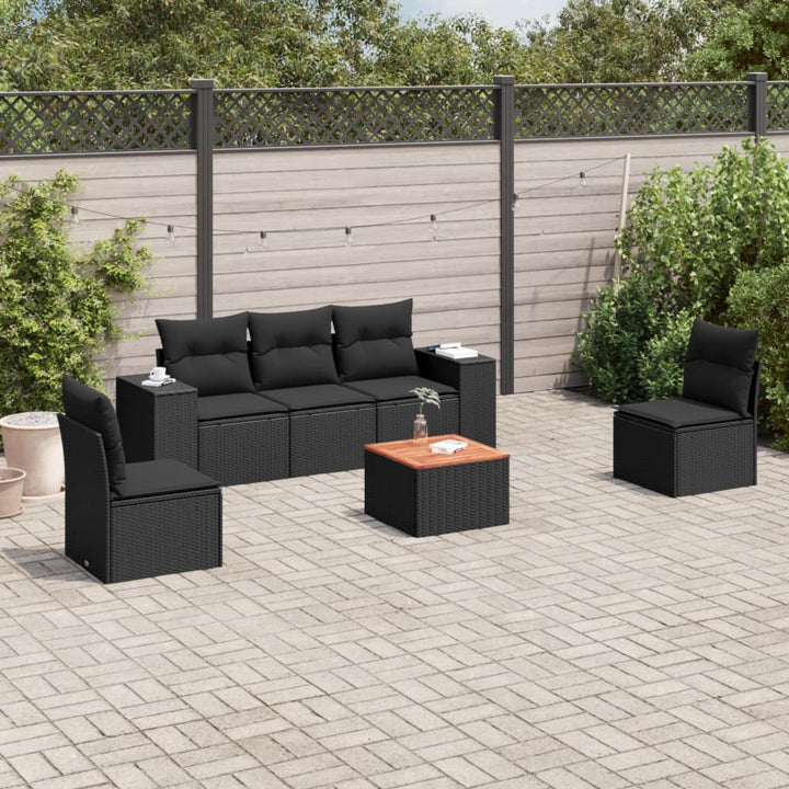 sofasæt til haven 6 dele med hynder polyrattan sort