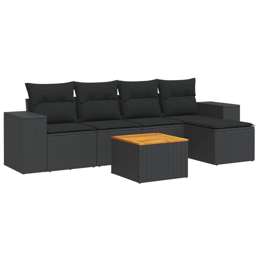 sofasæt til haven 6 dele med hynder polyrattan sort