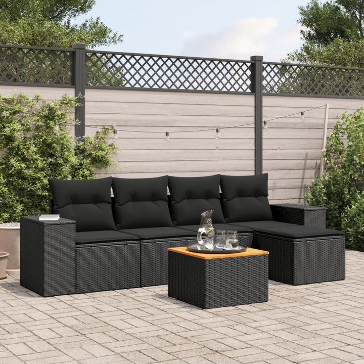 sofasæt til haven 6 dele med hynder polyrattan sort