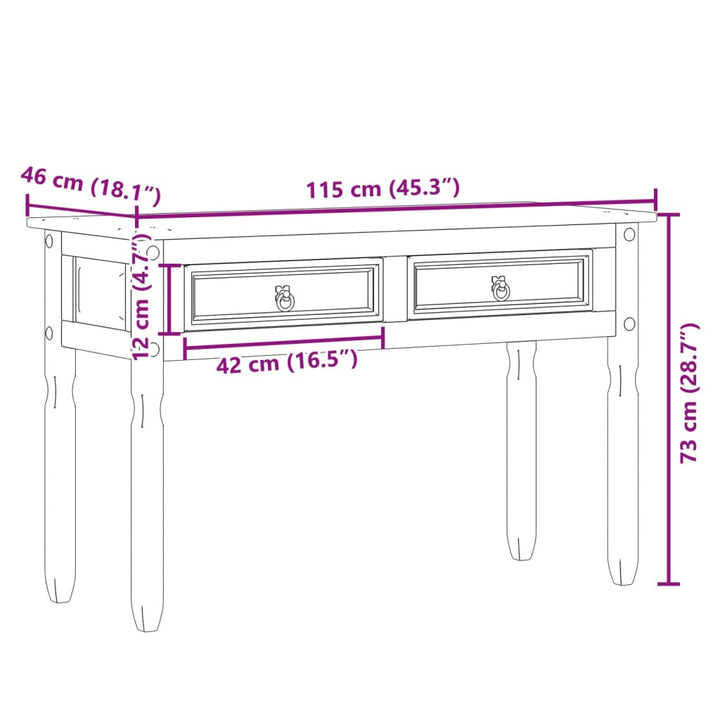 konsolbord Corona 115x46x73 cm massivt fyrretræ