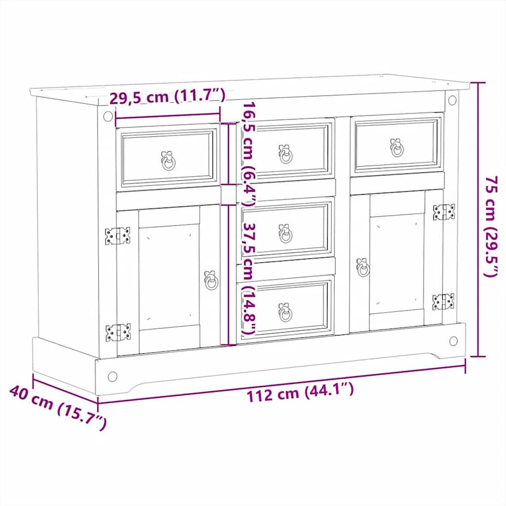 skænk Corona 112x40x75 cm massivt fyrretræ