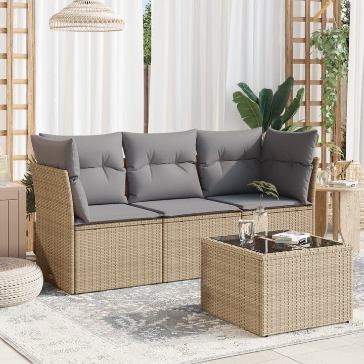 sofasæt til haven 4 dele med hynder polyrattan beige