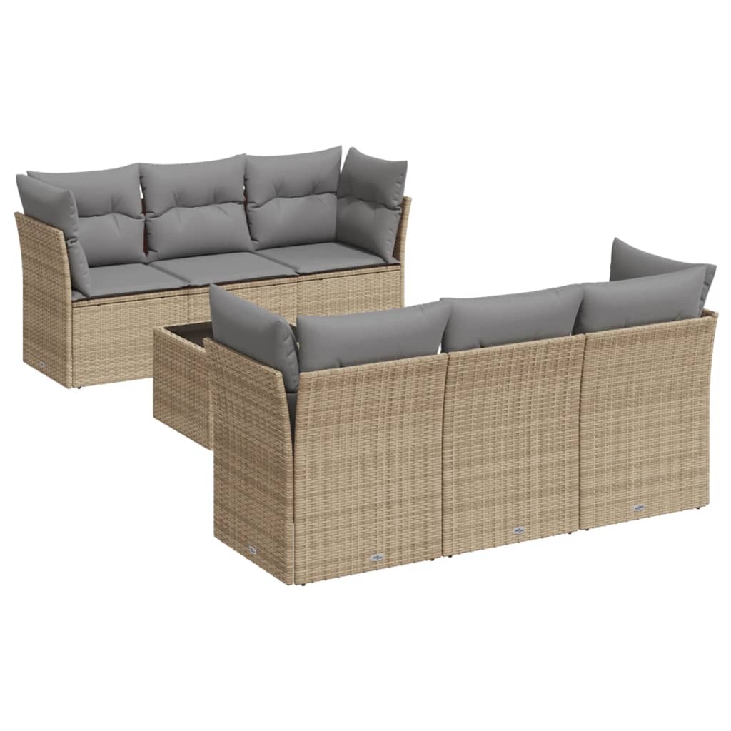 sofasæt til haven 7 dele med hynder polyrattan beige