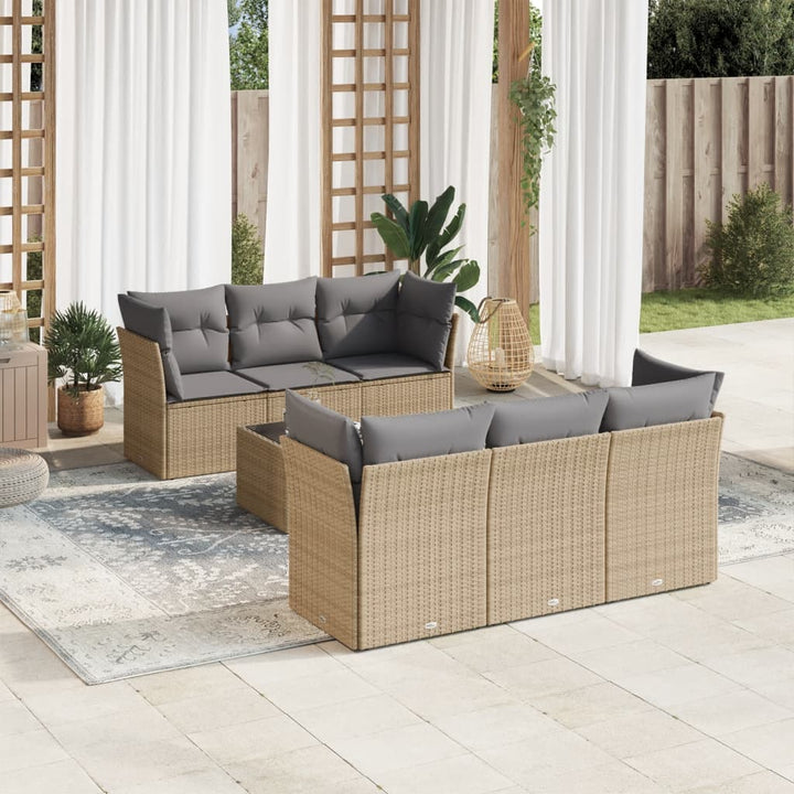 sofasæt til haven 7 dele med hynder polyrattan beige