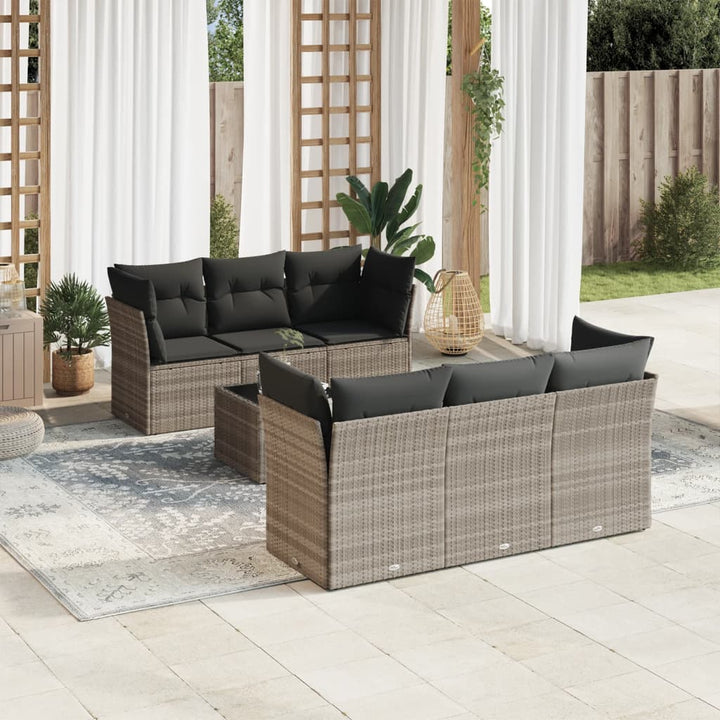 sofasæt til haven 7 dele med hynder polyrattan lysegrå