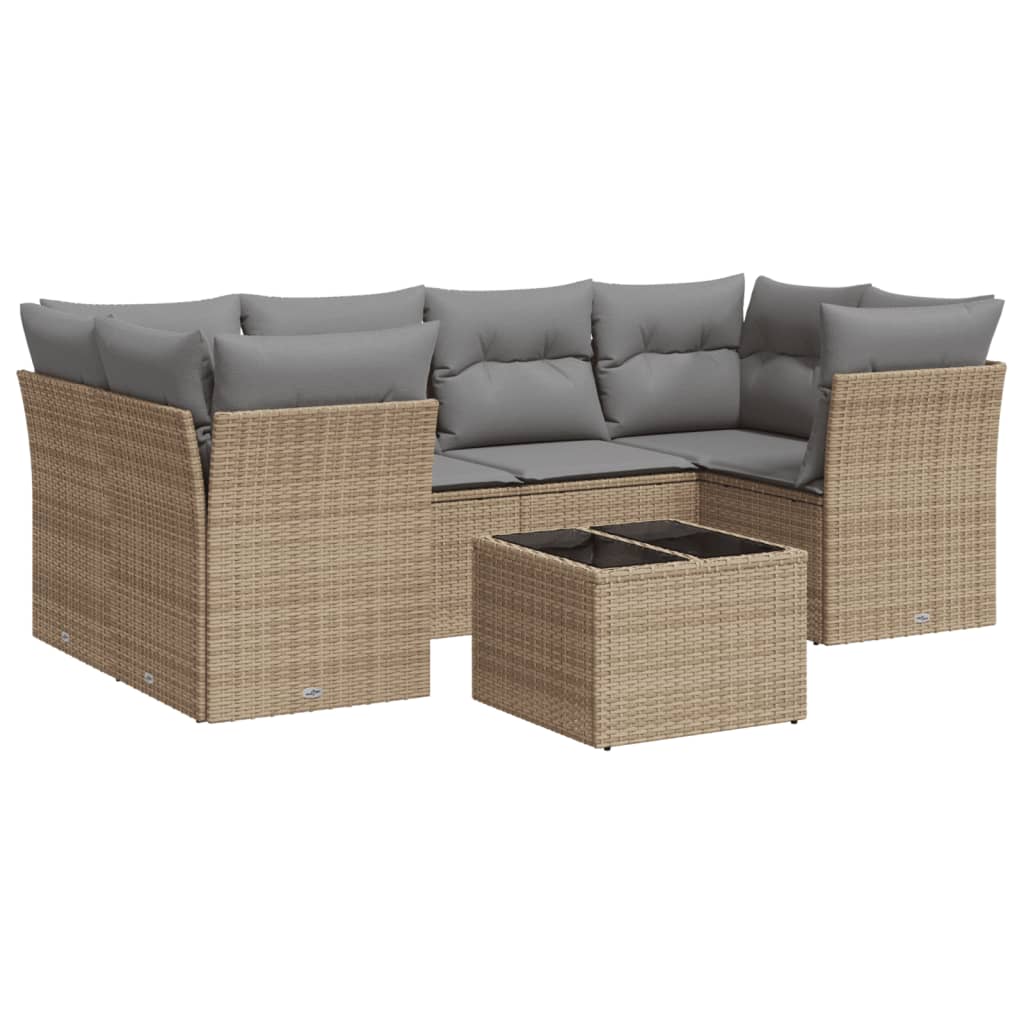 sofasæt til haven 7 dele med hynder polyrattan beige