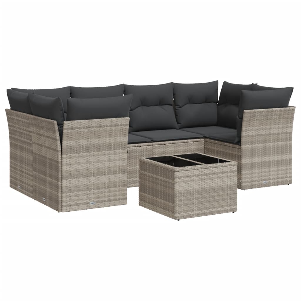 sofasæt til haven 7 dele med hynder polyrattan lysegrå