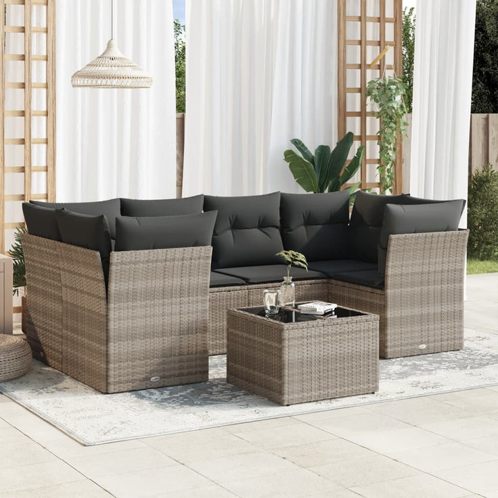 sofasæt til haven 7 dele med hynder polyrattan lysegrå