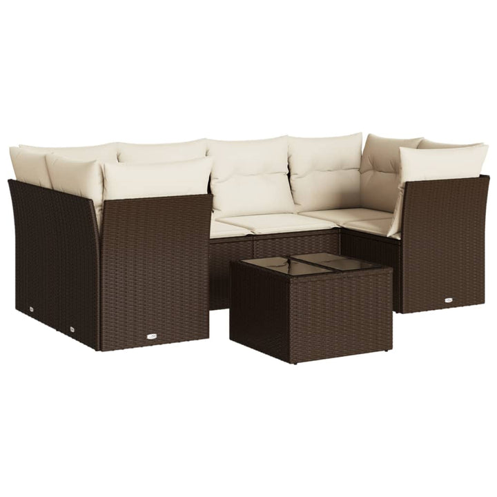 sofasæt til haven 7 dele med hynder polyrattan brun