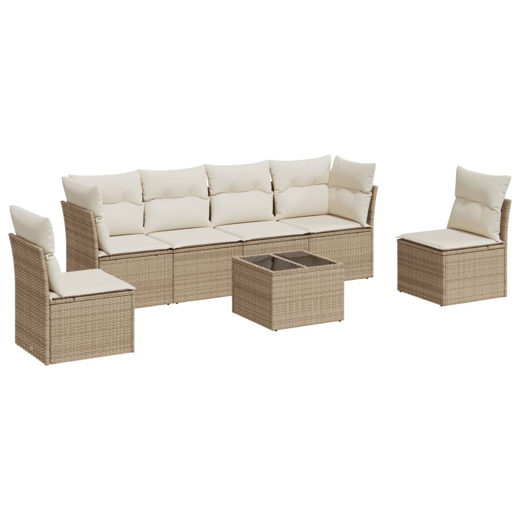 sofasæt til haven 7 dele med hynder polyrattan beige