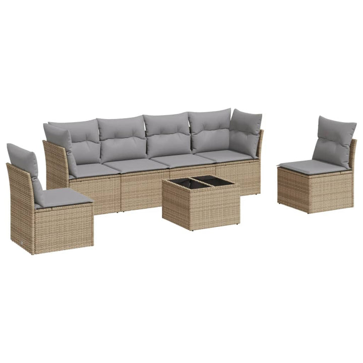 sofasæt til haven 7 dele med hynder polyrattan beige