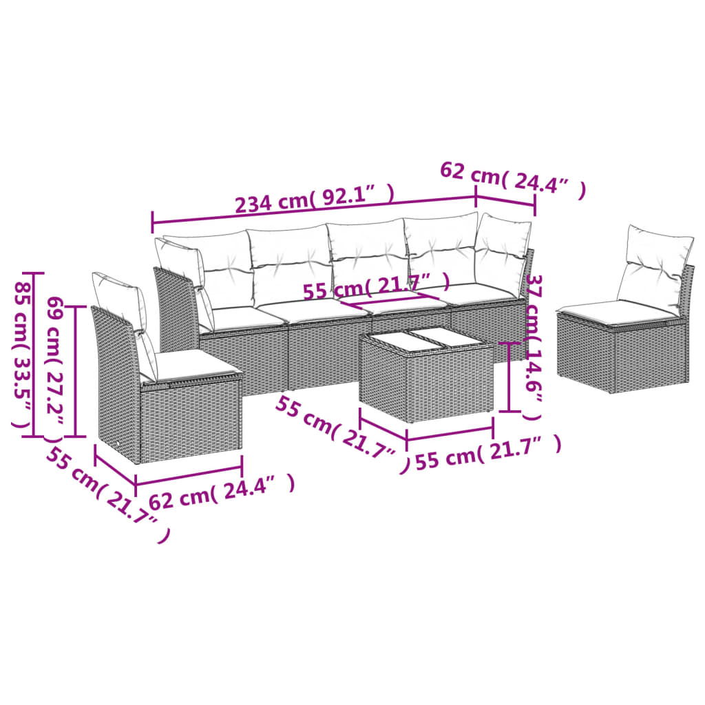 sofasæt til haven 7 dele med hynder polyrattan beige