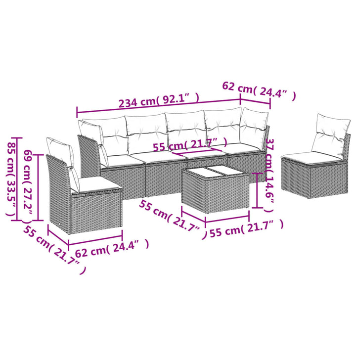 sofasæt til haven 7 dele med hynder polyrattan beige