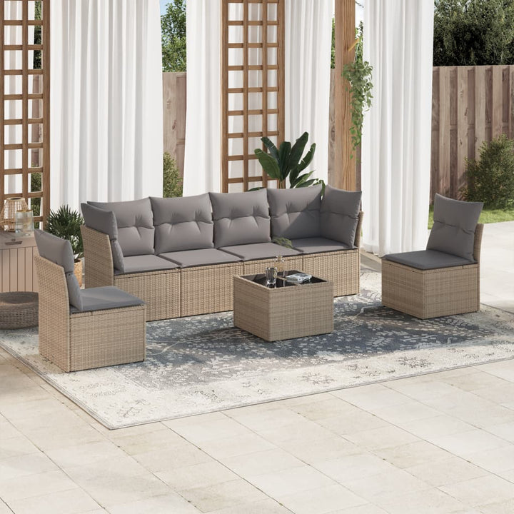 sofasæt til haven 7 dele med hynder polyrattan beige