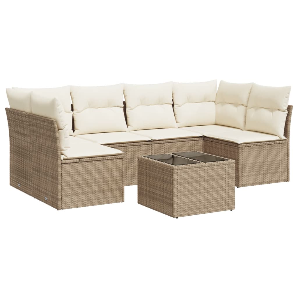 sofasæt til haven 7 dele med hynder polyrattan beige