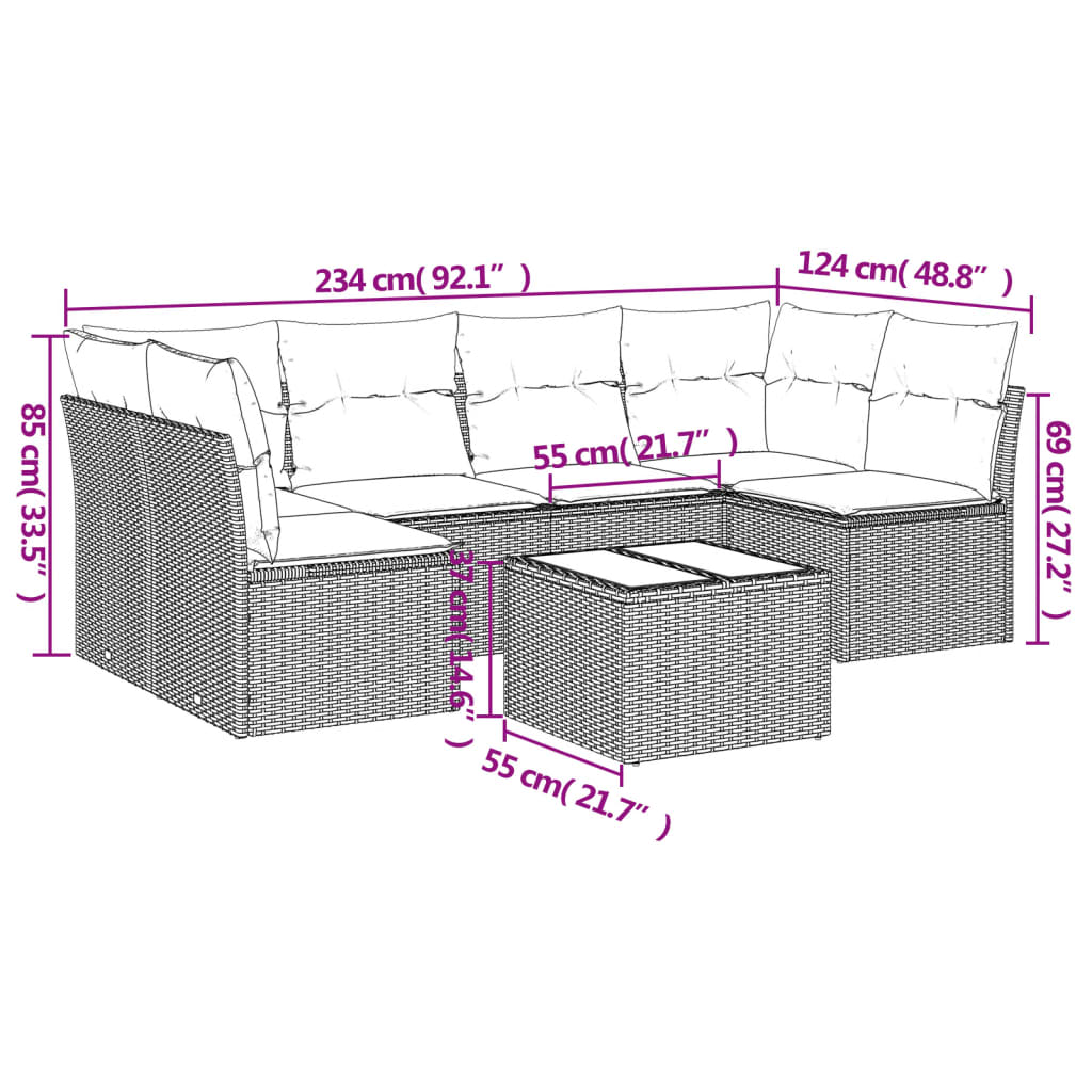 sofasæt til haven 7 dele med hynder polyrattan beige