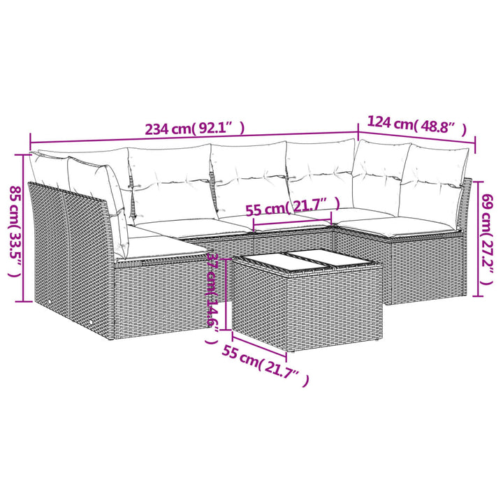 sofasæt til haven 7 dele med hynder polyrattan beige