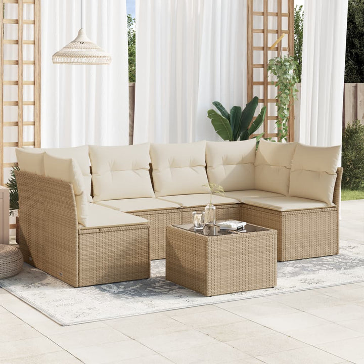 sofasæt til haven 7 dele med hynder polyrattan beige