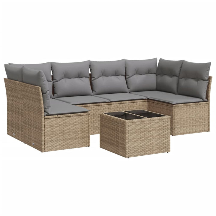 sofasæt til haven 7 dele med hynder polyrattan beige