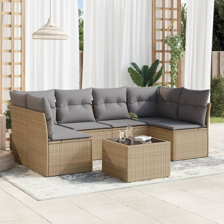 sofasæt til haven 7 dele med hynder polyrattan beige