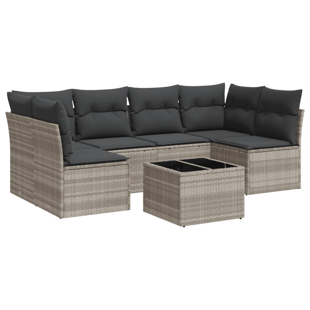 sofasæt til haven 7 dele med hynder polyrattan lysegrå