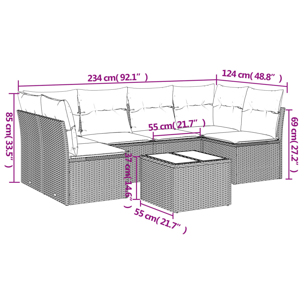 sofasæt til haven 7 dele med hynder polyrattan lysegrå