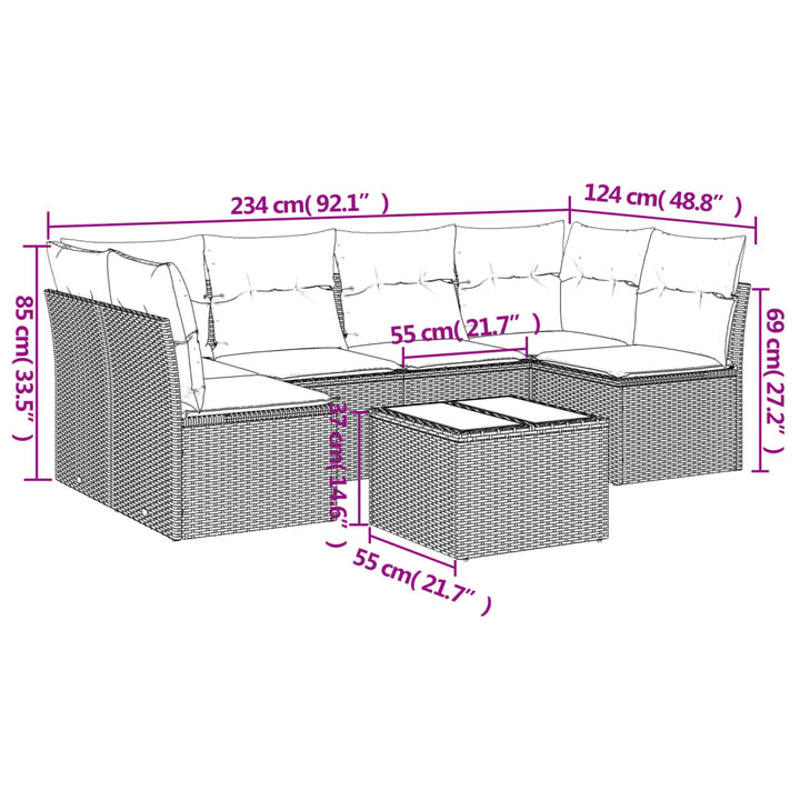 sofasæt til haven 7 dele med hynder polyrattan lysegrå