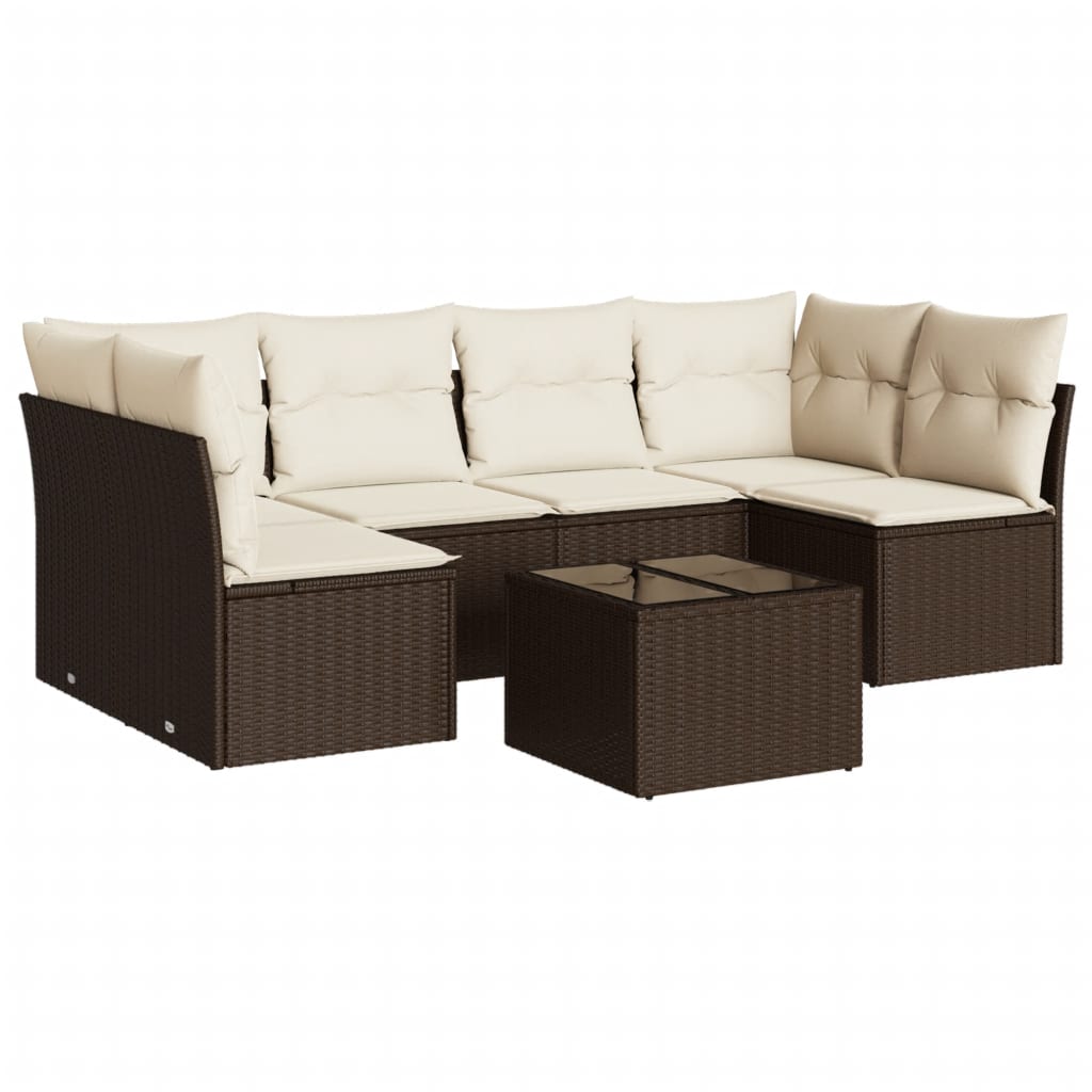 sofasæt til haven 7 dele med hynder polyrattan brun