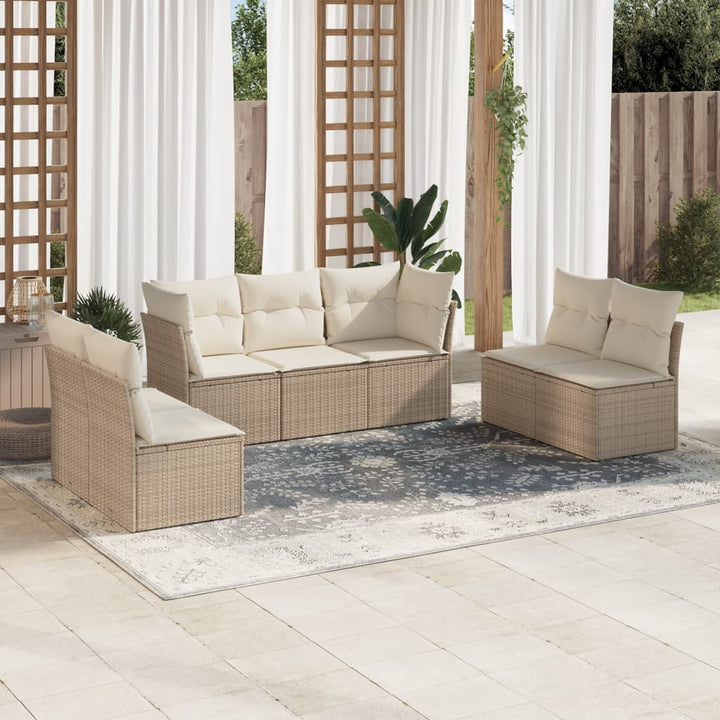 sofasæt til haven 7 dele med hynder polyrattan beige