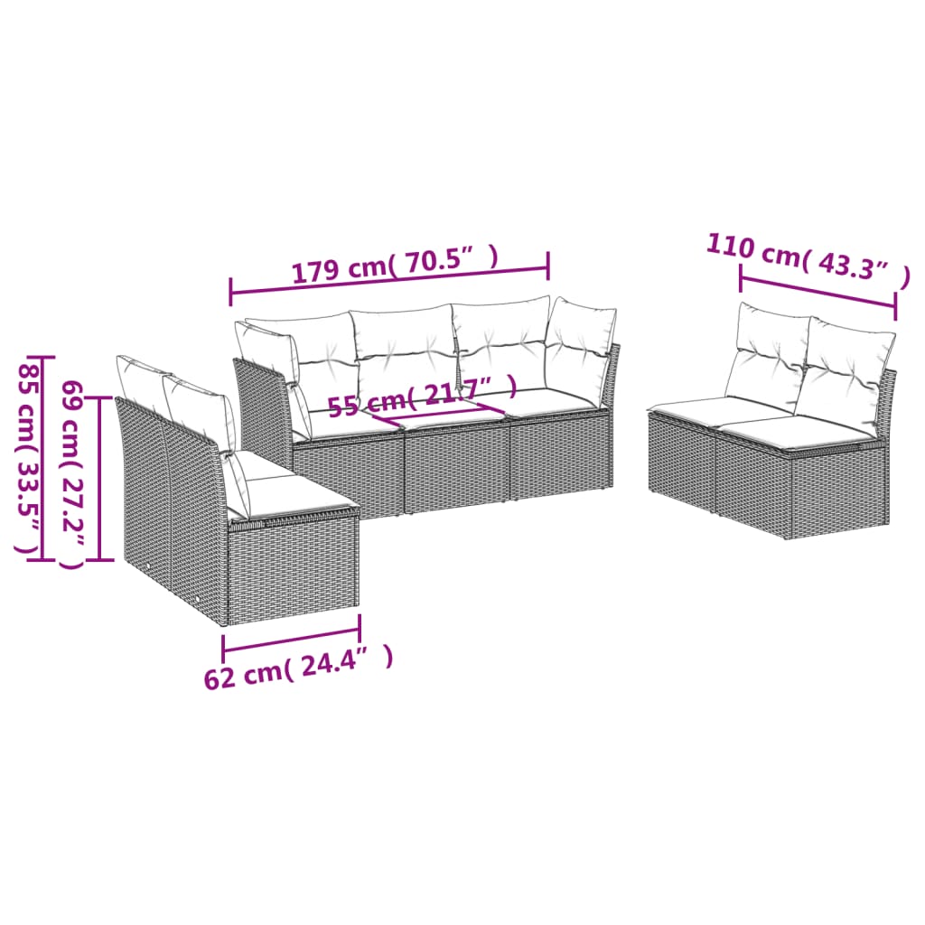 sofasæt til haven 7 dele med hynder polyrattan beige