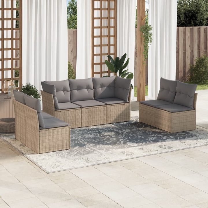 sofasæt til haven 7 dele med hynder polyrattan beige