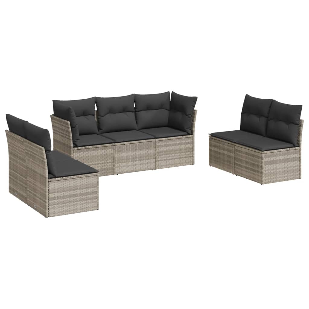 sofasæt til haven 7 dele med hynder polyrattan lysegrå