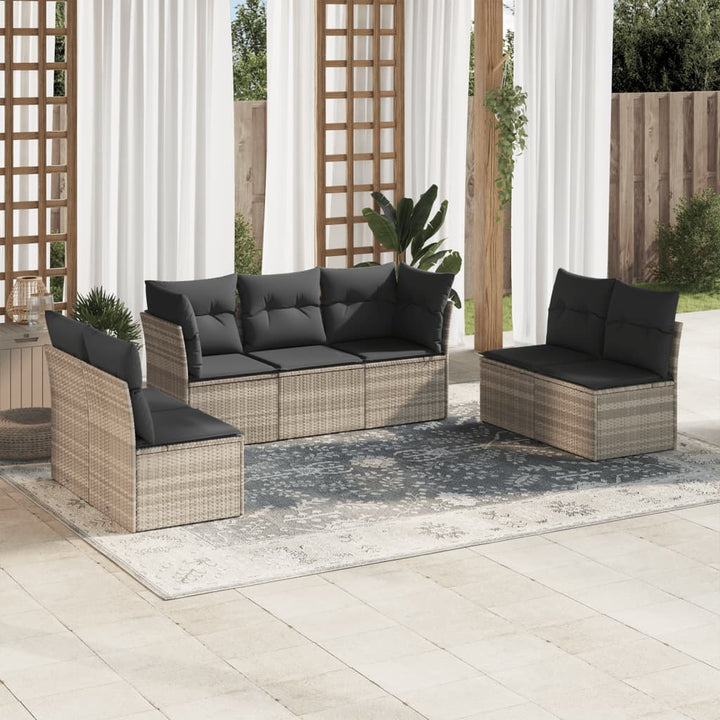 sofasæt til haven 7 dele med hynder polyrattan lysegrå