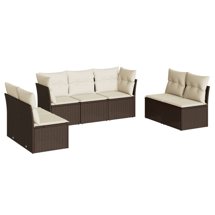 sofasæt til haven 7 dele med hynder polyrattan brun