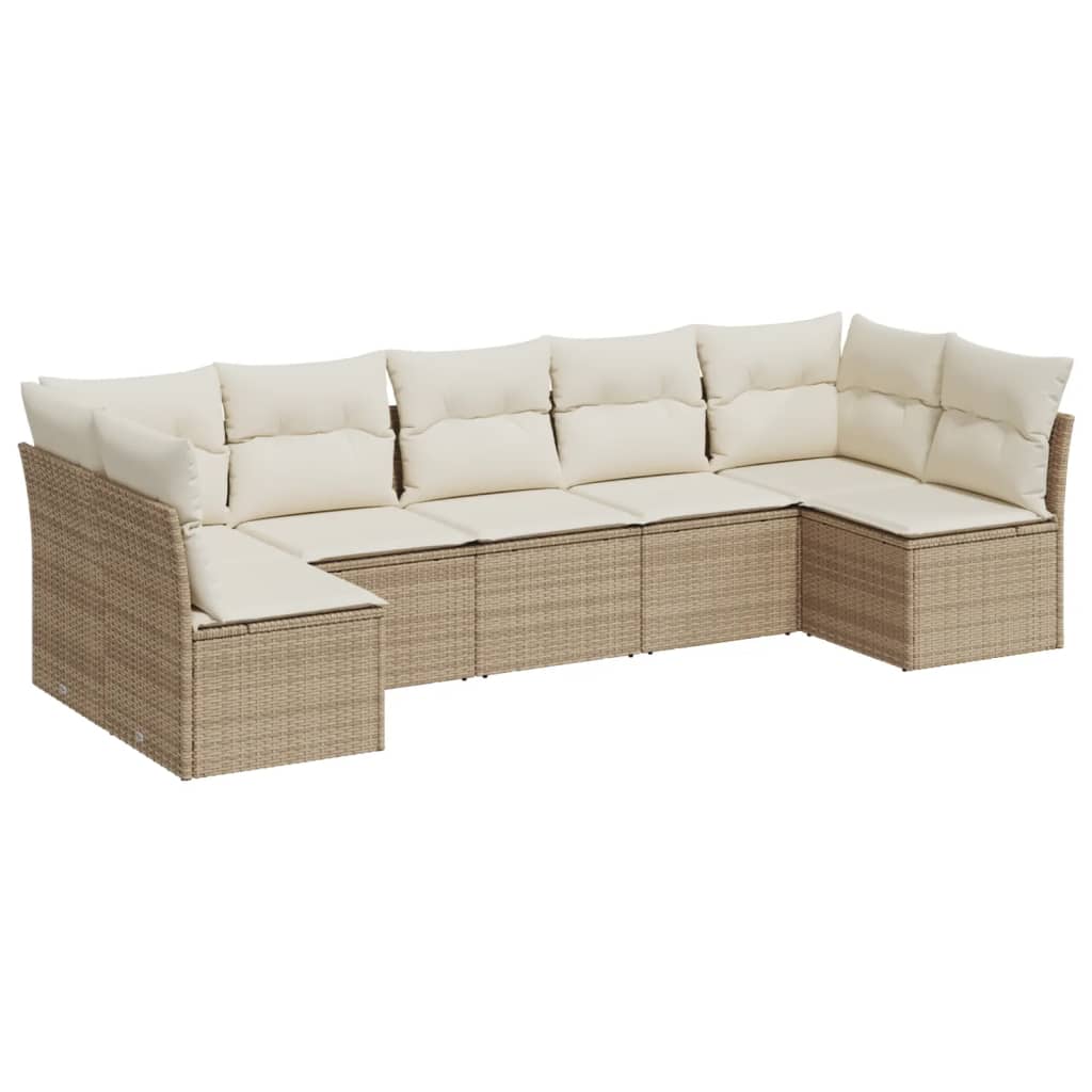 sofasæt til haven 7 dele med hynder polyrattan beige