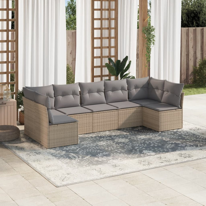 sofasæt til haven 7 dele med hynder polyrattan beige