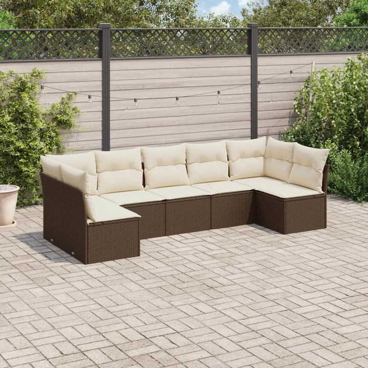 sofasæt til haven 7 dele med hynder polyrattan brun