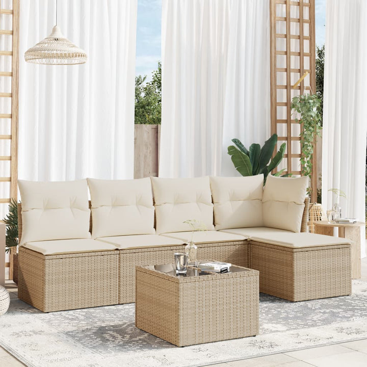 sofasæt til haven 6 dele med hynder polyrattan beige