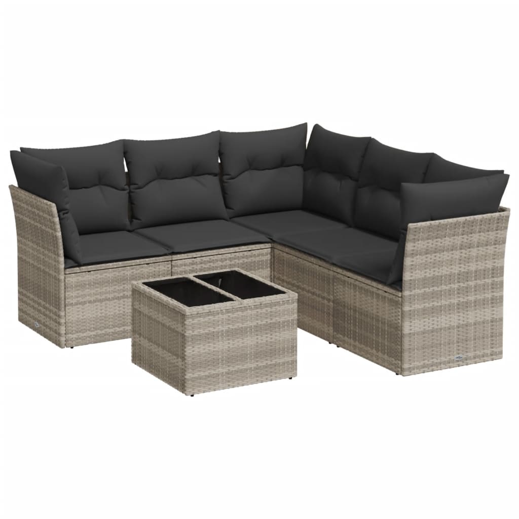 sofasæt til haven 6 dele med hynder polyrattan lysegrå