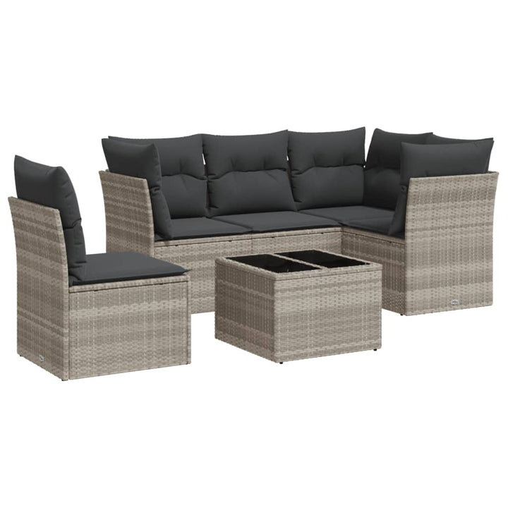 sofasæt til haven 6 dele med hynder polyrattan lysegrå
