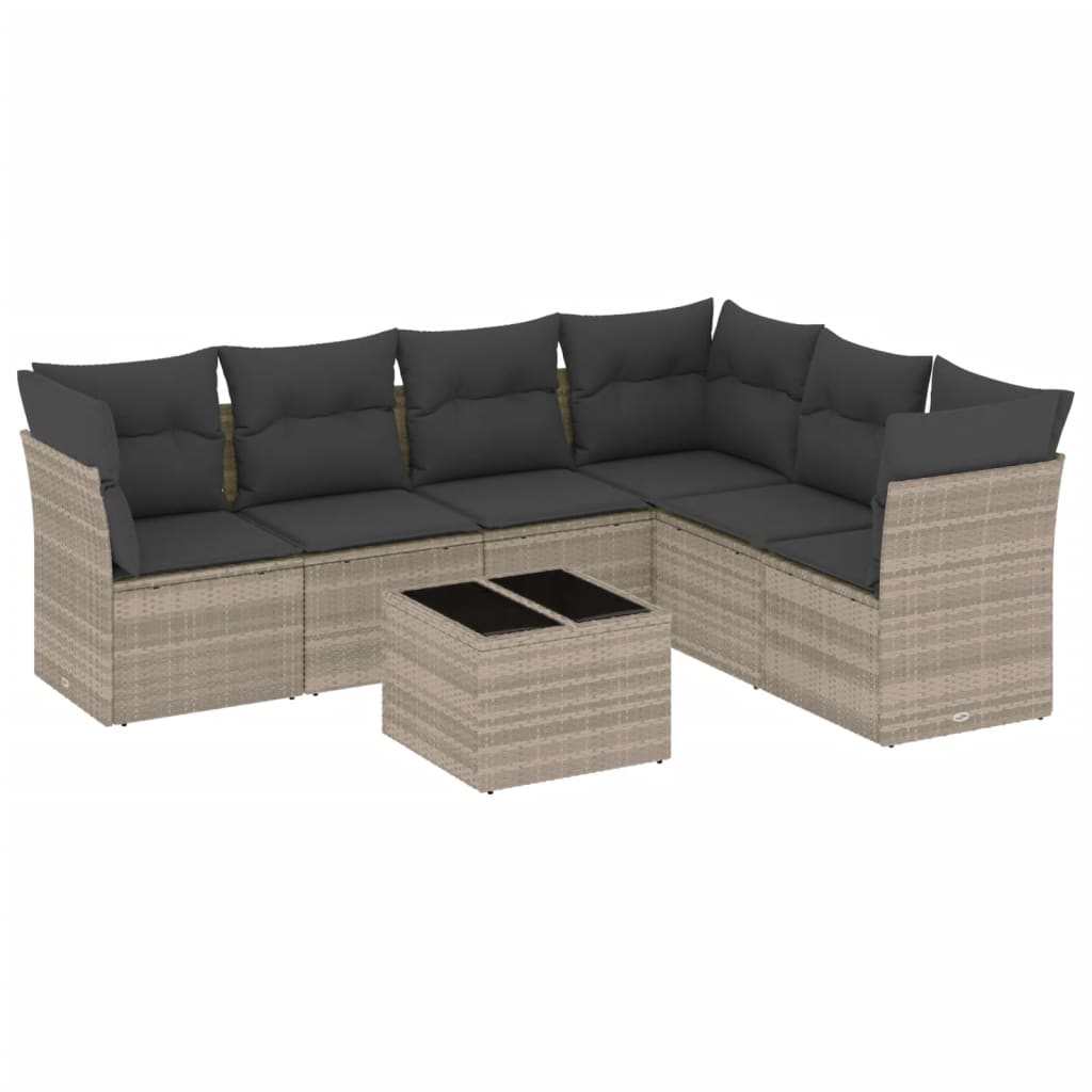 sofasæt til haven 7 dele med hynder polyrattan lysegrå