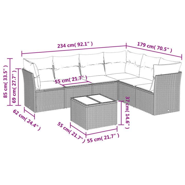 sofasæt til haven 7 dele med hynder polyrattan lysegrå