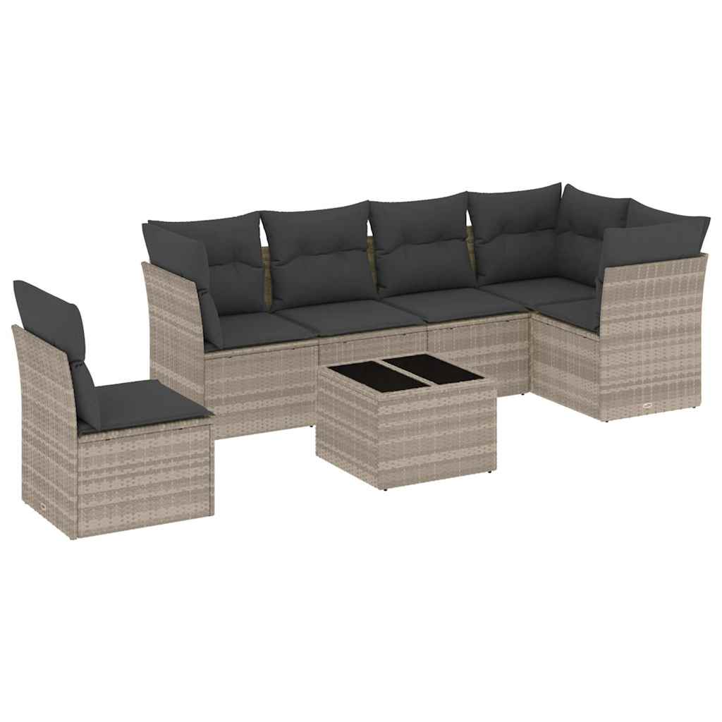 sofasæt til haven 7 dele med hynder polyrattan lysegrå