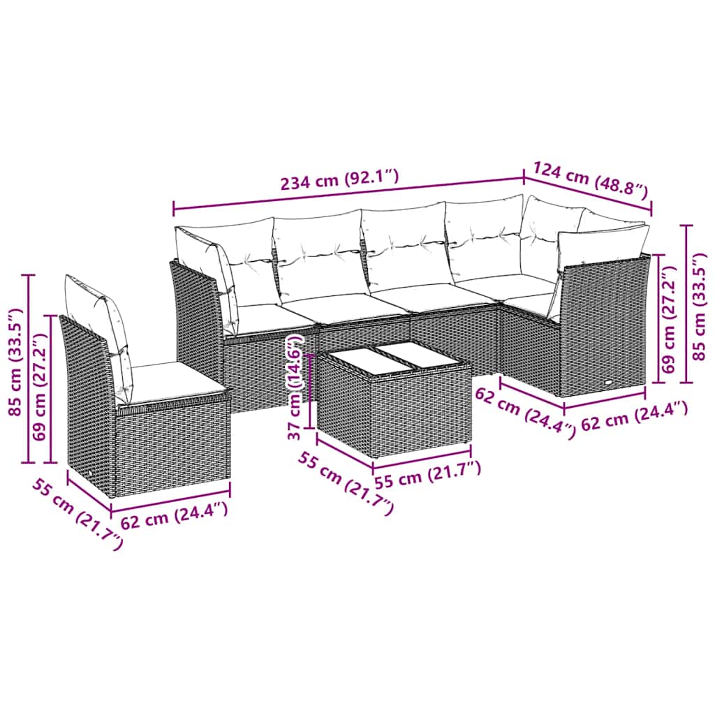 sofasæt til haven 7 dele med hynder polyrattan lysegrå