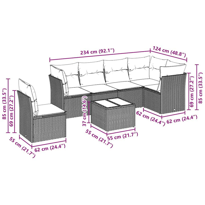 sofasæt til haven 7 dele med hynder polyrattan lysegrå