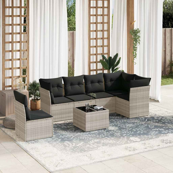 sofasæt til haven 7 dele med hynder polyrattan lysegrå